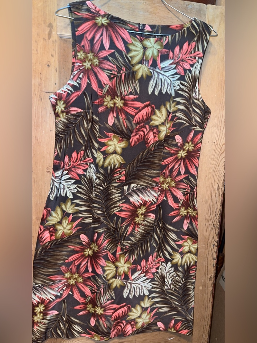AB Studio Floral Print Dress - Brown, Tan, Coral & Olive LN SZ 12